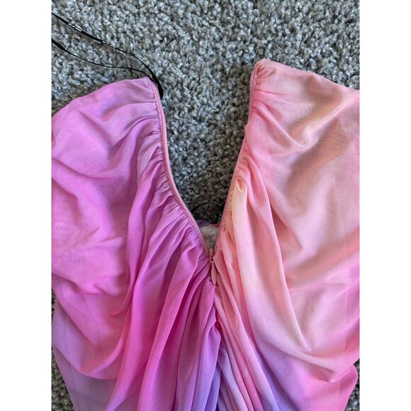 Ser.O.Ya XS Ruched Mesh Midi Skirt Pink & Purple Gradient Stretchy Fabric - Picture 4 of 10